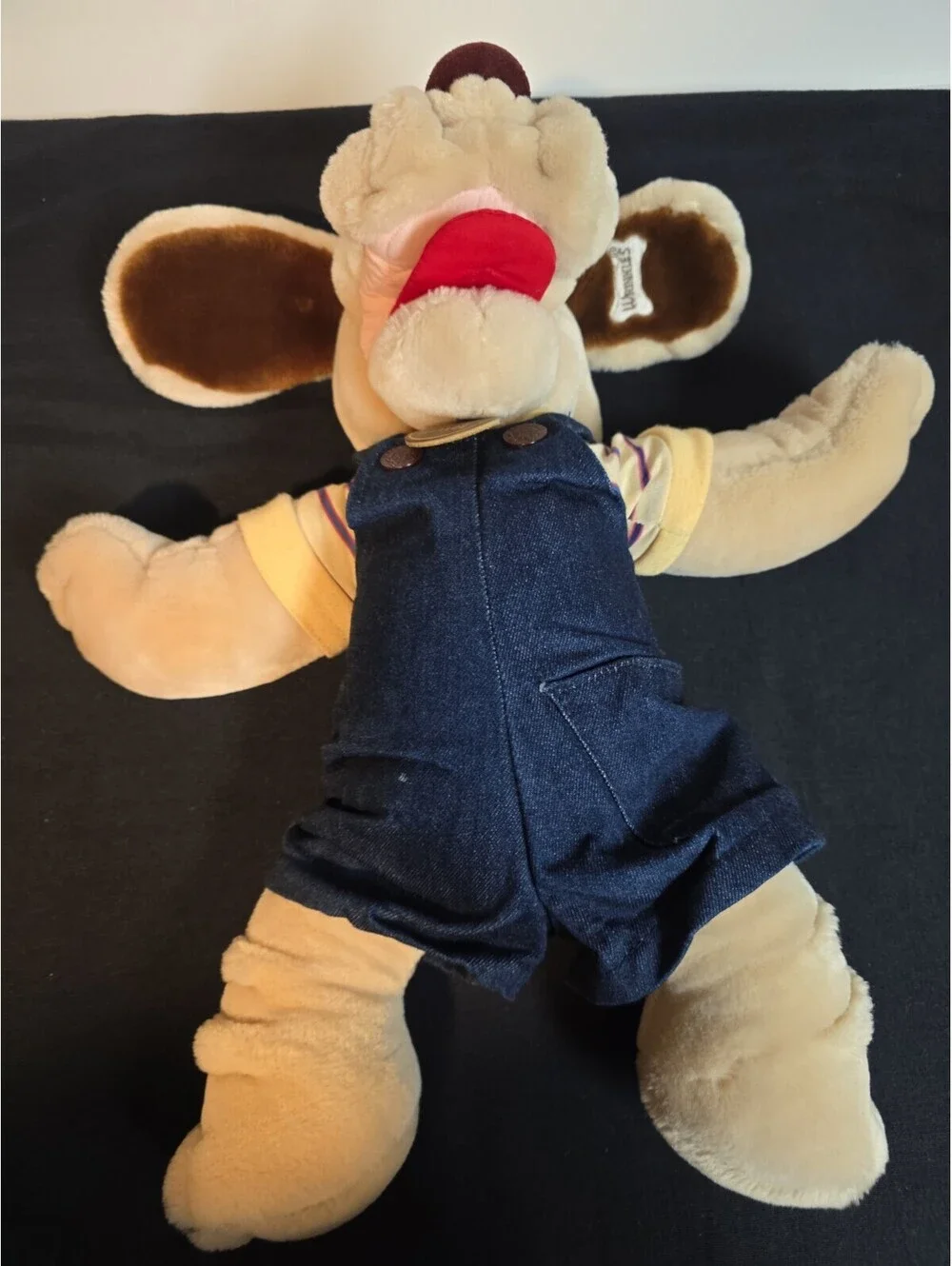 Ganz Bros Wrinkles Dog Hand Puppet Plush Denim Overall 1981 Vintage
